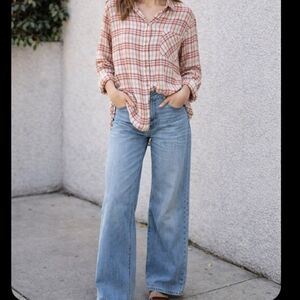 Lucky Brand Cotton Plaid Flannel Shirt Size XL Cream Red Gray 2025